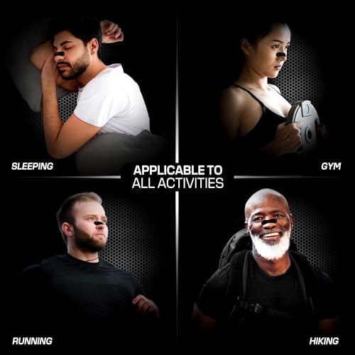 performance nose strips for breathing 60 count - oil amp sweat proof adhesive - athletic nasal strips for snoring amp sleeping - black wide body universal fit extra strength