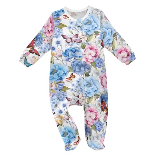 J JOYSAY Watercolor Flowers Floral Butterflies Baby One-Piece Footies Cotton Neutral Baby Clothes Footie Pajamas for Baby Girls 3M