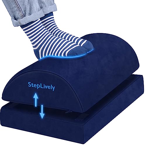 Image of StepLively Foot Rest for Under Desk at Work, Comfortable Foot Stool with 2 Adjustable Heights, Footrest with Washable Cover, for Back & Hip Pain Relief, Suitable for Office, Home and Car (Blue)