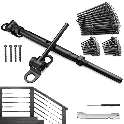 BLIKA 40 Pair 1/8" Black Cable Railing Kit Swage Toggle Turnbuckle Hardware, Adjustable Angle T316 Stainless Steel Cable Railing Kits for 2"x2", 4"x4" Wood Posts, Black Deck Railing Kit for Stairs