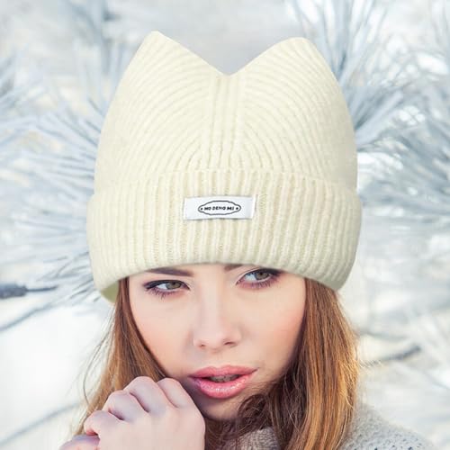 Gorro de invierno con orejas de gato resistente al viento de punto ganchillo 5