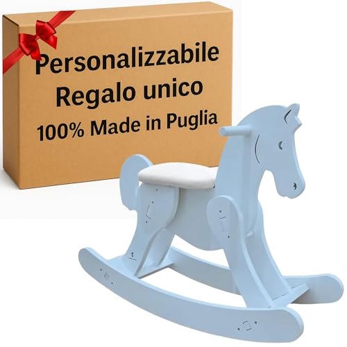 MINDWOOD Caballo balancín de madera para niños, caballito de madera, para niños de 1 a 3 años, caballito de bebé, animal balancín para actividades en interiores y exteriores (celeste)