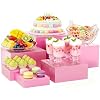 Metal Buffet Risers,6PCS Food Risers for Buffet Table 5in to 10in Display Stand for Catering Dessert Pink Cube Boxes Nesting Risers for Girl Princess party with Hollow Bottoms