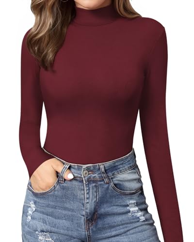Image of MANGOPOP Women's Mock Turtle Neck Slim Fit Long Sleeve 3 /4 Sleeve Short Sleeve T Shirt Tight Tops Tee