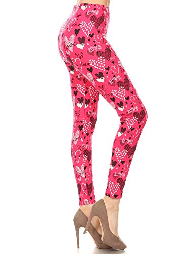 Leggings Depot High Waisted Valentine & Hearts Print Leggings for Women-Full Length-S678, Pink Love, One Size