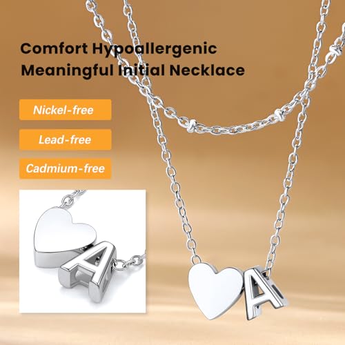 Bestyle Initial Necklaces for Women, Tiny Letter Heart Layered Necklace Dainty Gold/Silver A-Z Pendant Stainless Steel Necklace Personalized Monogram Birthday Jewelry Gifts4