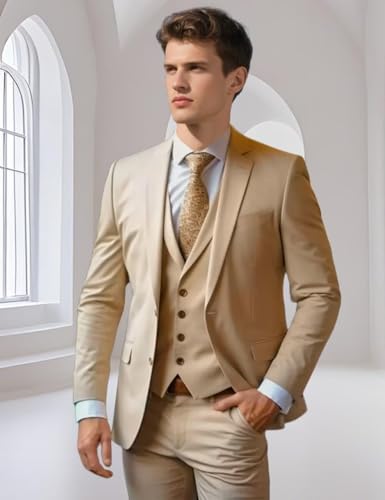Men's Suit 3-Piece Slim Fit Formal Wedding Prom Business Tuxedo Suits for Men Solid Blazer Jacket Vest Pants Set2