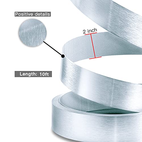 Image of Silver Edge Banding, Brushed Aluminum 2 inch x 10ft Non Glued Flexible Durable Real Wood PVC Veneer Edge Trim for DIY Table Cabinet Furniture Decorative Trim