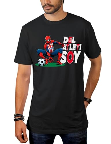 Egeberos Camiseta del Atleti La Araña del Atleti Camisetas colchoneras y rojiblancas(Negro, 3XL)