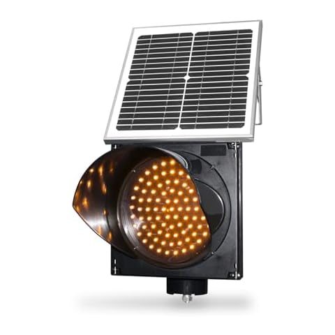 BBMi 200mm(8inch) LED Yellow Solar Traffic Light,Waterproof PC IP65 Industrial LED Single Flashing Warning Light, Battery Powered with Solar Panel 12V DC. Cover