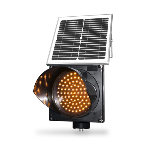 BBMi 200mm(8inch) LED Yellow Solar Traffic Light,Waterproof PC IP65 Industrial LED Single Flashing Warning Light, Battery Powered with Solar Panel 12V DC.