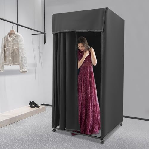 Cabine d'essayage mobile pour vestiaire de magasin avec rideau occultant opaque noir