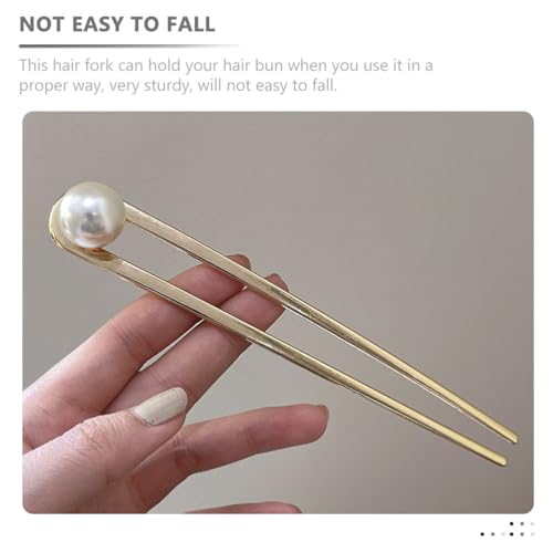 Épingles à cheveux en forme de U en bois accessoire chignon avec perles - 3