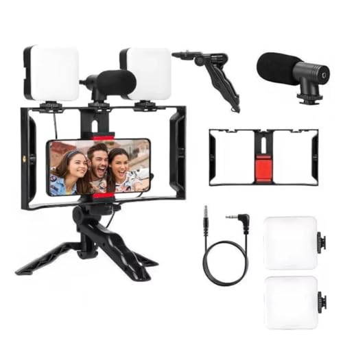 Kit Steadicam para Celular com 2 Iluminadores LED, Microfone, Tripé, Suporte Universal MTG-3333, 7W, para Youtube, Vlog, Transmissão ao Vivo