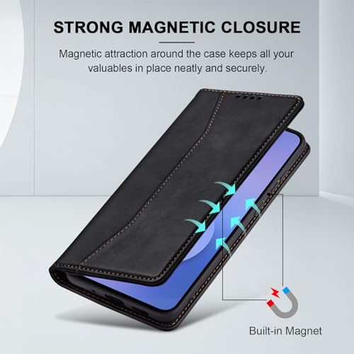 Image of Jasonyu Flip Wallet Case for Samsung Galaxy S25 FE 5G,Leather Magnetic Folio Cover with Card Holder,Kickstand - TPU Shockproof Durable Protective Phone Case,Black