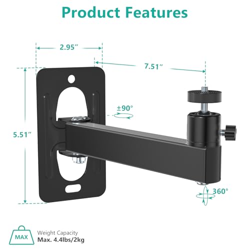 WALI Mini Projector Wall Mount, Full Motion Adjustable Bracket for 1/4" M4 M6 Screws, Hanging Holder for Small Projectors, Supports up to 4.4lbs - 1330LM-PMS, Black by WALI - Image 8