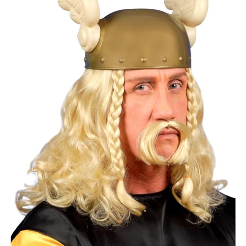 W WIDMANN MILANO Party Fashion - V6263 - Perruque Gaulois avec moustache, blonde, Viking, Gaulois, Fête à thème, Carnaval