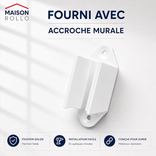 Manivelle Complète Pour Volet Roulant 130cm – Manivelle avec Tige en Acier Laqué Blanc Ø12 mm, une Poignée Ergonomique et un Support Mural – Maison Rollo (130 CM) – vue 4