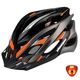 Shinmax 自転車 ヘルメット 大人 CPSC認定済み LEDライト付 ロードバイクヘルメット 57cm~62cm 軽量 虫対策 サンバイザー 着脱可能 男性 女性 サイクリング 山地 ロード オフロード MTB 通気性 高剛性 調整可能 M/L (オレンジ)
