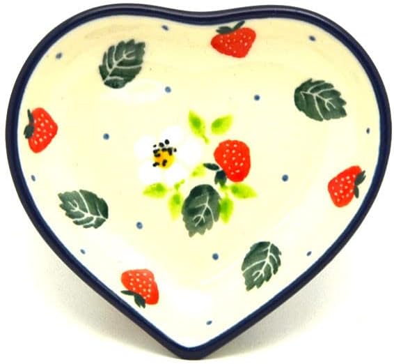 Polish Pottery Tea Bag Holder - Heart - Strawberry Field