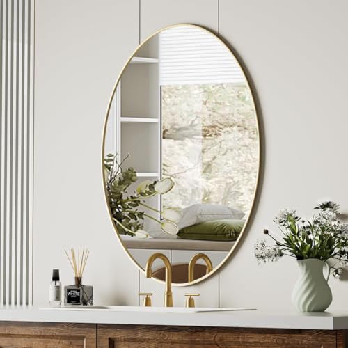Image of Koonmi Gold Oval Bathroom Mirror, 24 inchx36 inch Oval Mirror for Wall
