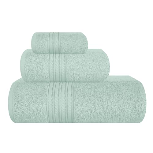 Image of BOUTIQUO 100% Cotton Towel Set, 3 Piece Bathroom Towel Set, Contains a Bath Towel, Hand Towel & Face Towel, Eco-Friendly Towels for Men/Women, Ultra Soft & Highly Absorbent - Sea Green