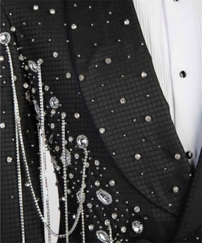 Men's Tuxedo Suits with Rhinestone Shiny Double Breasted Blazer Prom Slim Jacket Pants Set for Wedding,Party,Dinner4