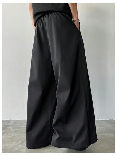 OYOANGLE Men's Baggy Wide Leg Pants Zipper Fly Pleated Trousers Business Casual Dress Pants with Pocket2