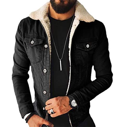 Veste en jean noire homme hiver chaude fourrée punk taille M