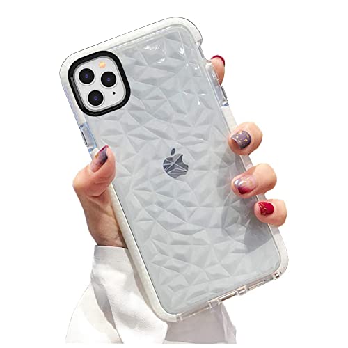 KUMTZO Compatible iPhone 11 Pro Max Case, Crystal Clear Slim Diamond Pattern Soft TPU Anti-Scratch Shockproof Protective Cover for Women Girls Men Boys with iPhone 11 Pro Max 6.5 inch - White