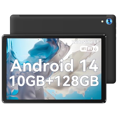 WEKYMES Tablette 10 Pouces Android 14, 10GB RAM + 128GB ROM, Noir