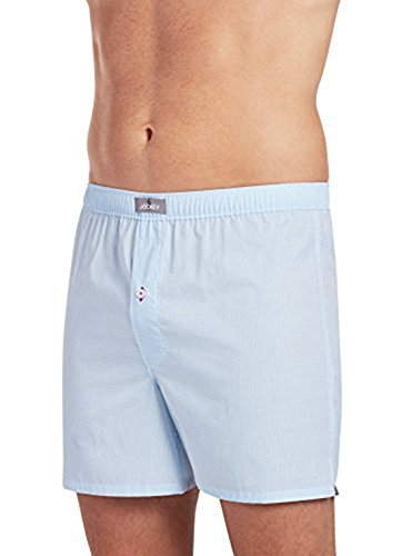 Jockey Men's Underwear 100% Cotton Woven 5" Boxer, Light Blue Herringbone, L #TOP18