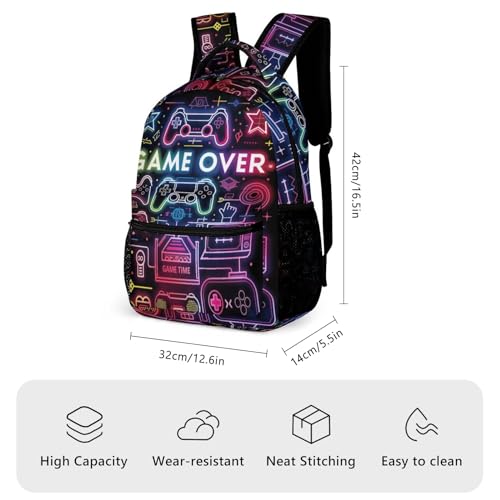 KOYI Neon Video Game Backpack for Boys, 16.5" Gaming School Backpack3