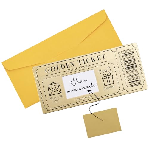 Golden Ticket Scratch-off Cards with Envelopes Scratch & Reveal Surprise Ticket for Writing Your Own Special for Birthday Gifts for Girlfriends Wives Valentines Day Cards Christmas Cards