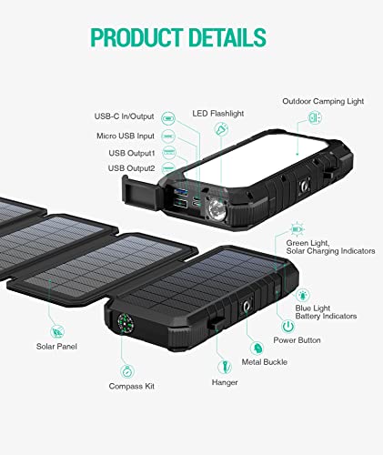 BLAVOR Solar Power Bank with 4 Foldable Panels, 20000mAh Portable Charger photo 7