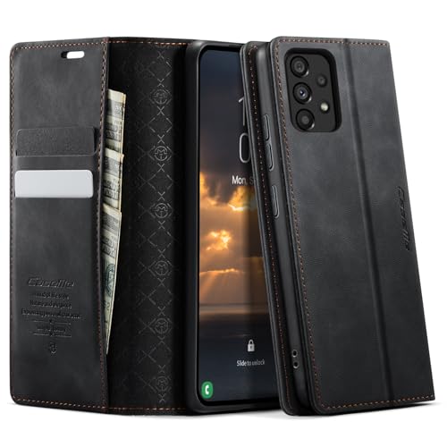 CaseMe Funda para Samsung Galaxy A53 5G Cuero Premium con RFID Protector Fundas Libro con Tapa Magnética Tarjetero Soporte Flip Folio Carcasa Case para Samsung Galaxy A53 5G   Negro