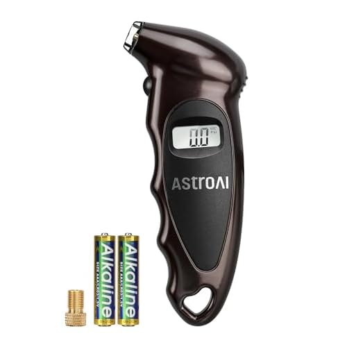 AstroAI Digital Tire Pressure Gauge with Replaceable AAA Battery, 150 PSI 4 Settings Stocking Stuffers for Car Truck Bicycle Backlit LCD Non-Slip Grip Car Accessories, Brown