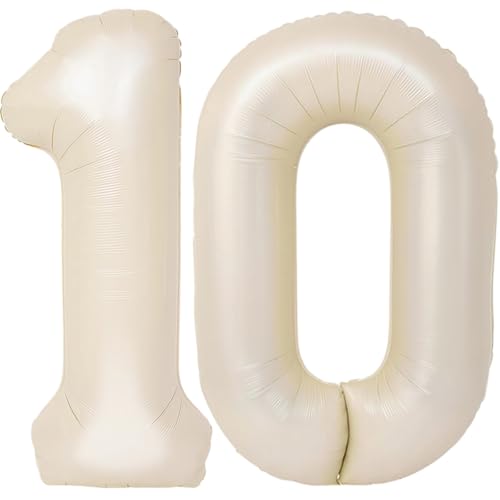 Image of Number Balloons for Birthday Decorations - 40 Inch Large Party Balloons 10, Cream Foil Number Balloons for Boys Girls, Balloons for Party Supplies