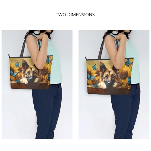 Bolso tote lindo para mujeres con diseño de perro pastor alemán, bolso de mano duradero con cremallera para uso diario miniatura 2
