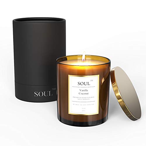 SOUL Scented Candles for Home, Fruity, Floral & Coconut Scented Candles Aromatherapy for Bath, All Natural Soy Candles, Soy Wax and Essential Oils, 7.8 oz 45 Hour Burn, Women Gift, Brown Glass Jar