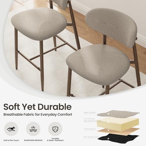 Image of MALOL Bar Stools Set of 2, Counter Height bar stools, Kitchen Bar Stools with Backs, Modern Upholstered, Modern Bar Stools with Metal Legs for Kitchen Island, Counter, Camel