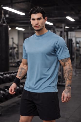 Image of Kvetoo Mens Dry Fit Gym T Shirt Quick Dry Sweat Proof Breathable Workout Tee Muscle Fit Athletic Sports T Shirt for Gym Running Training