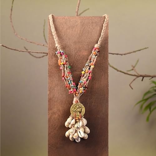 Image of AAKRITI ART CREATIONS Boho & Tribal Handcrafted Necklace Collection | Jute, Wooden & Brass Pendant Designs | Ethnic Collar, Loop & Statement Jewelry for Women | Artisan Festival & Everyday Wear