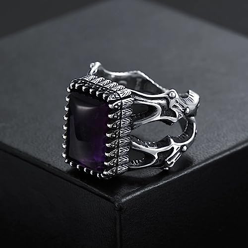 Amethyst Ring for Men S925 Sterling Silver Ring Square Handmade Silver Men Ring Amethyst Men's Ring Ottoman Style Amethyst Ring for Men Vintage Retro Jewelry for Men Him（Parent）3