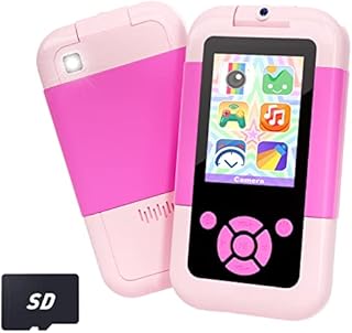 Prysyed Kids Phone for Girls, Christmas Birthday Gifts for Girls Age 3-6,Toddler MP3 Music Player with Flip Camera, Alarm Clock Portable Learning Toy for 3 4 5 6 Year Old Girl with SD Card-Pink