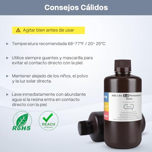 Resina UV ELEGOO 3.0 405 nm para Impresoras 3D - 1000g Gris - Fernando Cortés Resina UV ELEGOO 3.0 405 nm para Impresoras 3D - 1000g Gris - Fernando Cortés