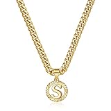 KissYan Gold Initial Necklace,14K Gold Plated Round Letter Pendant Hollow Capital Monogram 5mm Cuban Chain Necklace Alhpabets from A-Z Dainty Jewelry for Women Men(Gold S)