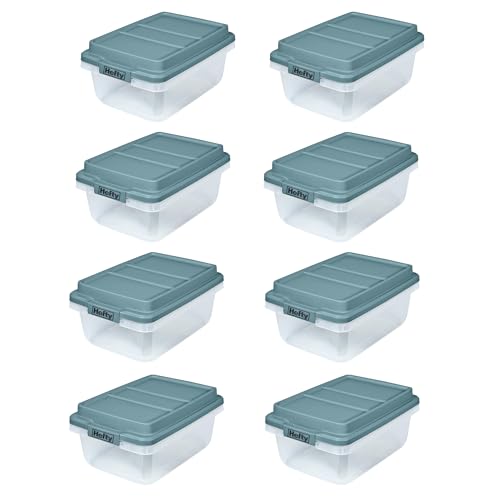 Hefty Hi-Rise Storage Bin with Lid, 18 Quart, Smoke Blue, 8 Pack - image 1