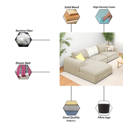 Image of Koza LHS 4 Seater L Shape Sofa Set for Living Room (Cream Fabric) Premium Fabric Sofa