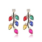 TRWWELL Christmas Earrings for Women Light Bulb Earrings Colorful Rhinestone Dangle Drop Xmas Earring Cute Fun Christmas Statement Earrings Holiday Jewelry